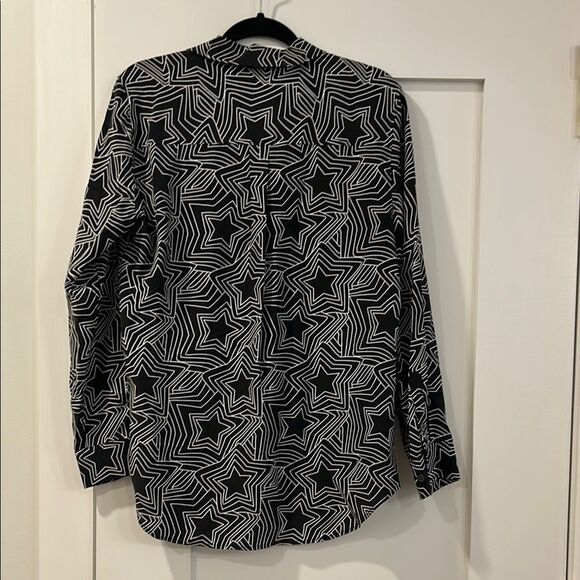 Equipment by Kate Moss Black and White Star Pattern Button Down Top, Size Large - Picture 7 of 9